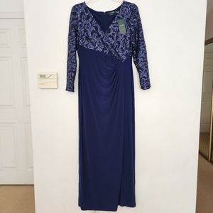 Ralph Lauren - Long Sleeve Sequin Gown - Size 16 - Navy Blue - New w/Tags